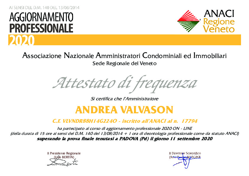 Andrea Valvason - Attestato 2020